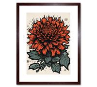 Artery8 Wall Art Print Chrysanthemum Bloom Old School Tattoo Ink Body Art Rockabilly Americana 50s Artwork Framed 9X7 Inch in Brown | Size: W7" x H9" Artery8 Brown W7" x H9"