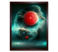 Artery8 Wall Art Print Cinematic Space Fantasy Nebula Death Star Red Dwarf Art Framed in Brown | Size: W12" x H16" Artery8 Brown W12" x H16"