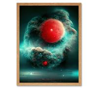 Artery8 Wall Art Print Cinematic Space Fantasy Nebula Death Star Red Dwarf Art Framed in Light Oak | Size: W12" x H16" Artery8 Light Oak W12" x H16"