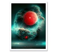 Artery8 Wall Art Print Cinematic Space Fantasy Nebula Death Star Red Dwarf Art Framed in White | Size: W12" x H16" Artery8 White W12" x H16"