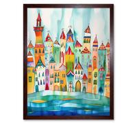 Artery8 Wall Art Print Cinque Terre Seaside Village Folk Art Framed in Brown | Size: W12" x H16" Artery8 Brown W12" x H16"