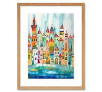 Artery8 Wall Art Print Cinque Terre Seaside Village Folk Artwork Framed 9X7 Inch in Beige | Size: W7" x H9" Artery8 Beige W7" x H9"
