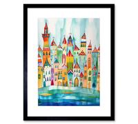 Artery8 Wall Art Print Cinque Terre Seaside Village Folk Artwork Framed 9X7 Inch in Black | Size: W7" x H9" Artery8 Black W7" x H9"