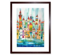 Artery8 Wall Art Print Cinque Terre Seaside Village Folk Artwork Framed 9X7 Inch in Brown | Size: W7" x H9" Artery8 Brown W7" x H9"