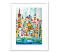 Artery8 Wall Art Print Cinque Terre Seaside Village Folk Artwork Framed 9X7 Inch in White | Size: W7" x H9" Artery8 White W7" x H9"