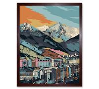Artery8 Wall Art Print Cityscape Under Rocky Mountain Range Modern Art Framed in Brown | Size: W12" x H16" Artery8 Brown W12" x H16"