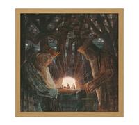 Artery8 Wall Art Print Ciurlionis Fairy Tale Of Kings Symbolist Painting Square Framed Picture 16X16 Inch in Light Oak | Size: W16" x H16" Artery8 Light Oak W16" x H16"