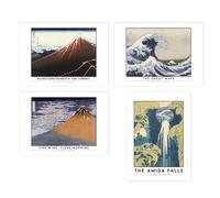 Artery8 Wall Art Print Classic Paintings Hokusai Mount Fuji Great Wave Amida Falls Rainstorm Summit Fine Wind Clear Morning A4 Poster Pack of 4 Wall Artery8 Multicolor A4