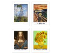 Artery8 Wall Art Print Classic Paintings Monet Woman Parasol Munch Scream Da Vinci Jesus Saviour World Salvator Mundi Van Gogh Twelve Sunflowers A4 Artery8 Multicolor A4