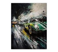Artery8 Wall Art Print Classic Race Cars Night Scene British Racing Green Motorsport Fan For Him Man Cave Poster | Size: W12" x H16" Artery8 Green W12" x H16"