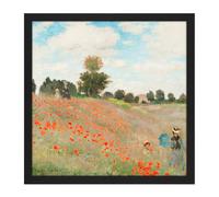 Claude Monet Poppy Field With People Square Wooden Framed Wall Art Print Picture 16X16 Inch