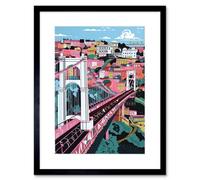 Artery8 Clifton Suspension Bridge Pink and Teal Cityscape Artwork Framed Wall Art Print 9X7 Inch