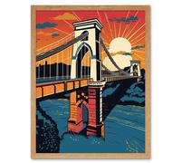 Artery8 Wall Art Print Clifton Suspension Bridge Sunset Modern Pop Art Framed in Light Oak | Size: W12" x H16" Artery8 Light Oak W12" x H16"