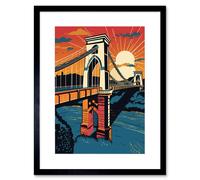 Artery8 Wall Art Print Clifton Suspension Bridge Sunset Modern Pop Artwork Framed 9X7 Inch in Black | Size: W7" x H9" Artery8 Black W7" x H9"