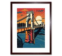 Artery8 Wall Art Print Clifton Suspension Bridge Sunset Modern Pop Artwork Framed 9X7 Inch in Brown | Size: W7" x H9" Artery8 Brown W7" x H9"