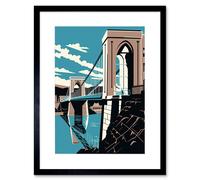Artery8 Wall Art Print Clifton Suspension Bridge Tan Brown Blue Linocut Artwork Framed 9X7 Inch in Black | Size: W7" x H9" Artery8 Black W7" x H9"