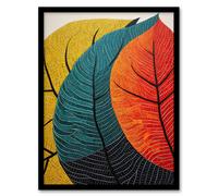 Artery8 Wall Art Print Close Up Leaves Gond Painting Style Orange Blue Green Framed Art | Size: W12" x H16" Artery8 Multicolor W12" x H16"