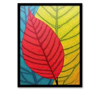 Artery8 Close Up Leaves Gond Painting Style Artwork Red Blue Yellow Line Drawing Stylised Patterns Artwork Framed Wall Art Print A4