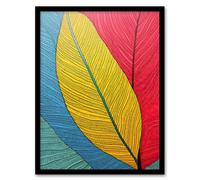Artery8 Wall Art Print Close Up Leaves Gond Painting Style Yellow Blue Red Framed | Size: W12" x H16" Artery8 Multicolor W12" x H16"