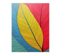 Artery8 Wall Art Print Close Up Leaves Gond Painting Style Yellow Blue Red Poster | Size: W12" x H16" Artery8 Multicolor W12" x H16"