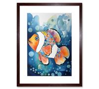 Artery8 Wall Art Print Clownfish With Multicoloured Spot Pattern Folk Art Watercolour Painting Artwork Framed 9X7 Inch in Brown | Size: W7" x H9" Artery8 Brown W7" x H9"