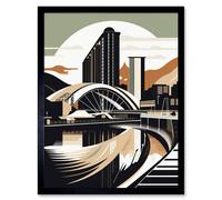 Artery8 Wall Art Print Clyde Arc Bridge Abstract Cityscape Art Framed in Black | Size: W12" x H16" Artery8 Black W12" x H16"