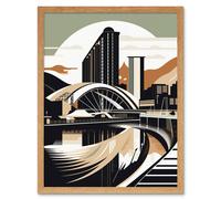 Artery8 Wall Art Print Clyde Arc Bridge Abstract Cityscape Art Framed in Light Oak | Size: W12" x H16" Artery8 Light Oak W12" x H16"