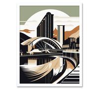 Artery8 Wall Art Print Clyde Arc Bridge Abstract Cityscape Art Framed in White | Size: W12" x H16" Artery8 White W12" x H16"