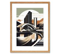 Artery8 Wall Art Print Clyde Arc Bridge Abstract Cityscape Artwork Framed 9X7 Inch in Beige | Size: W7" x H9" Artery8 Beige W7" x H9"