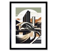 Artery8 Wall Art Print Clyde Arc Bridge Abstract Cityscape Artwork Framed 9X7 Inch in Black | Size: W7" x H9" Artery8 Black W7" x H9"