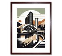 Artery8 Wall Art Print Clyde Arc Bridge Abstract Cityscape Artwork Framed 9X7 Inch in Brown | Size: W7" x H9" Artery8 Brown W7" x H9"