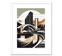 Artery8 Wall Art Print Clyde Arc Bridge Abstract Cityscape Artwork Framed 9X7 Inch in White | Size: W7" x H9" Artery8 White W7" x H9"