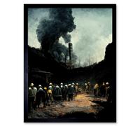 Artery8 Wall Art Print Coal Miners Yorkshire Pithead Colliery Art Framed in Black | Size: W12" x H16" Artery8 Black W12" x H16"