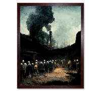 Artery8 Wall Art Print Coal Miners Yorkshire Pithead Colliery Art Framed in Brown | Size: W12" x H16" Artery8 Brown W12" x H16"
