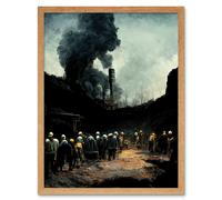 Artery8 Wall Art Print Coal Miners Yorkshire Pithead Colliery Art Framed in Light Oak | Size: W12" x H16" Artery8 Light Oak W12" x H16"