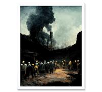 Artery8 Wall Art Print Coal Miners Yorkshire Pithead Colliery Art Framed in White | Size: W12" x H16" Artery8 White W12" x H16"