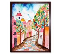 Artery8 Wall Art Print Cobblestone Street In Spring Folk Art Framed in Brown | Size: W12" x H16" Artery8 Brown W12" x H16"
