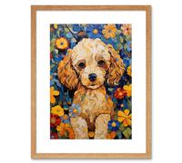 Artery8 Wall Art Print Cockapoo Puppy Oil Painting Colourful Bright Bold Floral Fun Artwork Framed 9X7 Inch in Beige | Size: W7" x H9" Artery8 Beige W7" x H9"