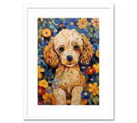 Artery8 Wall Art Print Cockapoo Puppy Oil Painting Colourful Bright Bold Floral Fun Artwork Framed 9X7 Inch in White | Size: W7" x H9" Artery8 White W7" x H9"