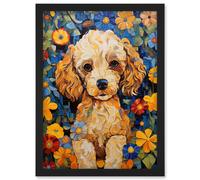 Artery8 Wall Art Print Cockapoo Puppy Oil Painting Colourful Bright Bold Floral Fun Artwork Framed A4 in Black Artery8 Black A4