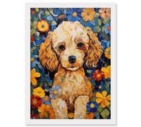 Artery8 Cockapoo Puppy Oil Painting Colourful Bright Bold Floral Fun Artwork Framed Wall Art Print A4