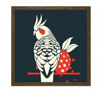 Artery8 Wall Art Print Cockatiel Cockatoo Strawberry Tropical Bird Fruit Modern Retro Style Navy White Red Square Framed Picture 16X16 Inch Artery8 Brown W16" x H16"