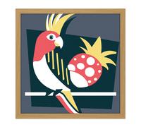 Artery8 Wall Art Print Cockatiel Parrot Bird on Perch Pineapple Fruit Square Framed Picture 16X16 Inch in Light Oak | Size: W16" x H16" Artery8 Light Oak W16" x H16"