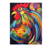 Artery8 Wall Art Print Cockerel Rooster Chicken Hen Neon Colour Feathers Graphic Artwork Vibrant Bold Bright Colourful Painting Poster Artery8 Multicolor W12" x H16"