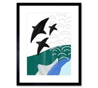Artery8 Wall Art Print Collage Abstract Flying Fish Artwork Framed 9X7 Inch in Black | Size: W7" x H9" Artery8 Black W7" x H9"
