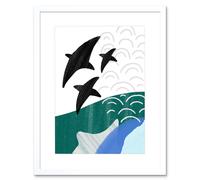 Artery8 Wall Art Print Collage Abstract Flying Fish Artwork Framed 9X7 Inch in White | Size: W7" x H9" Artery8 White W7" x H9"