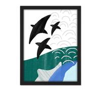 Artery8 Wall Art Print Collage Abstract Flying Fish Large Framed Wall Décor Art in Light Oak | Size: W18" x H24" Artery8 Light Oak W18" x H24"