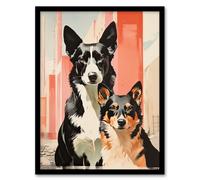 Artery8 Wall Art Print Collie Pair Dog Portrait Watercolour Painting Framed Art Picture | Size: W12" x H16" Artery8 Multicolor W12" x H16"