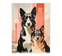 Artery8 Wall Art Print Collie Pair Dog Portrait Watercolour Painting Poster Picture | Size: W12" x H16" Artery8 Multicolor W12" x H16"