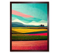 Artery8 Wall Art Print Colourful Abstract Modern Country Landscape Multicoloured Art Framed in Brown | Size: W12" x H16" Artery8 Brown W12" x H16"